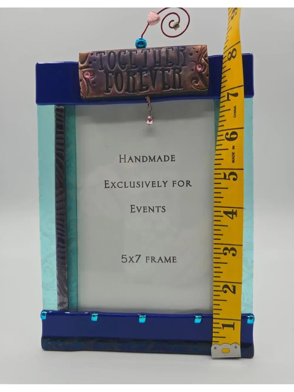 Handmade Fused Glass Together Forever Frame Signed Kaminski Wedding Anniversary